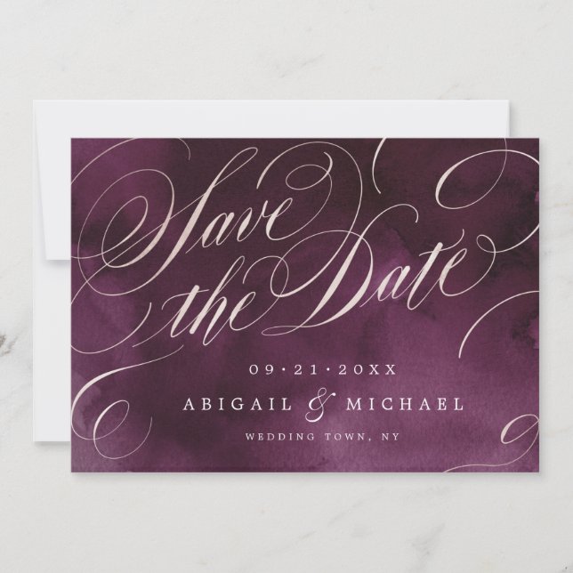 Save The Date Romantique Moody plum calligraphie enregistrer la  (Devant)