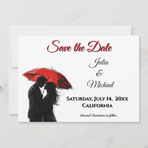 Save The Date Romantique Parisien Parapluie Rouge Love Silhouett