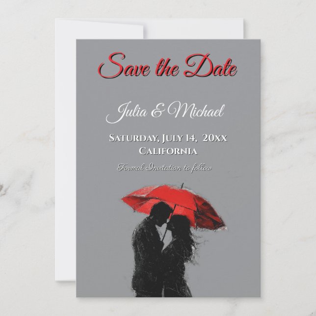 Save The Date Romantique Parisien Parapluie Rouge Love Silhouett (Devant)