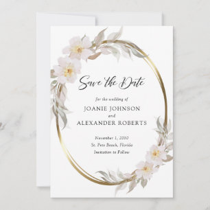 Save The Date Romantique rose Floral Élégant Foliage Or Cadre