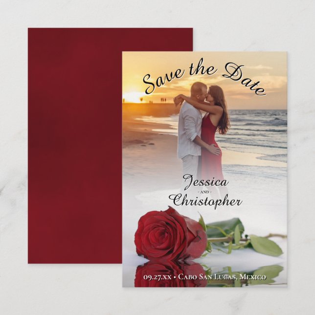 Save The Date Romantique Rose rouge photo superposition Mariage  (Devant / Derrière)