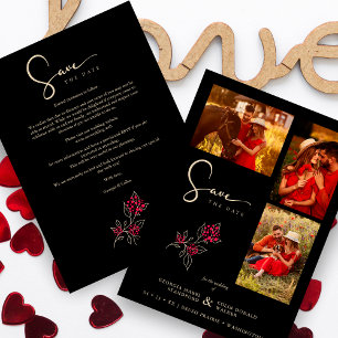 Save The Date Romantique Rouge Gold Branches 3 Photos Collage
