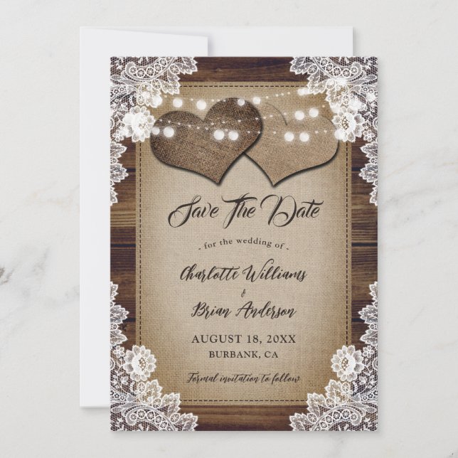 Save The Date Romantique rustique Pays Bois Floral Mariage dente (Devant)