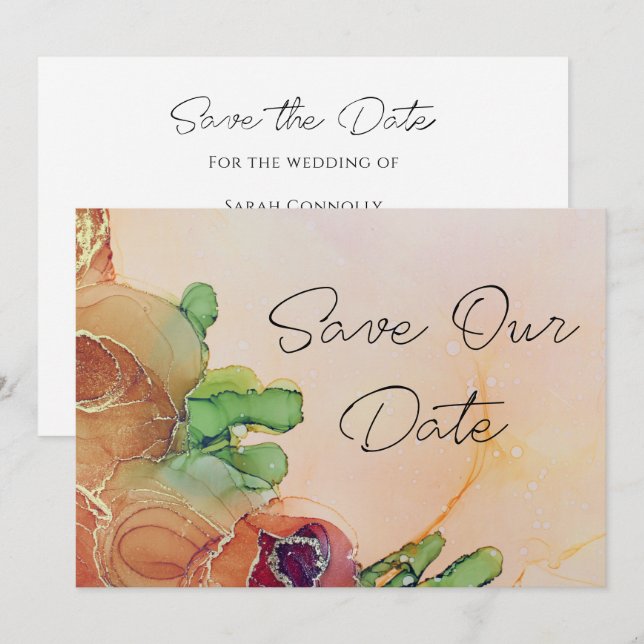 Save The Date Romantique Terracotta Mariage Floral Enregistrer L (Devant / Derrière)