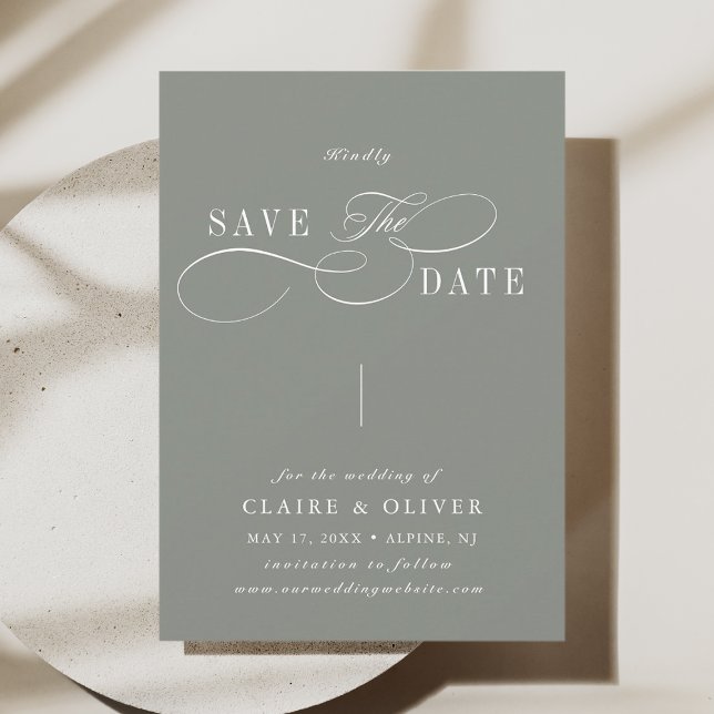 Save The Date Romantique Tourbillonnant calligraphie Sage Green (Créateur téléchargé)