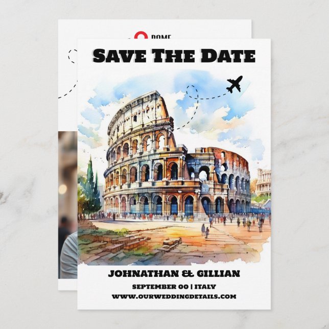 Save The Date Rome destination mariage enregistrer la date moder (Devant / Derrière)