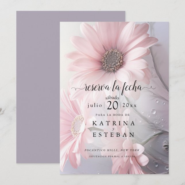 Save The Date rosa margarita floral guardar la fecha (Devant / Derrière)