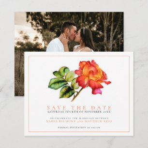 Save The Date Rose à thé rayé aquarelle orange mariage photo