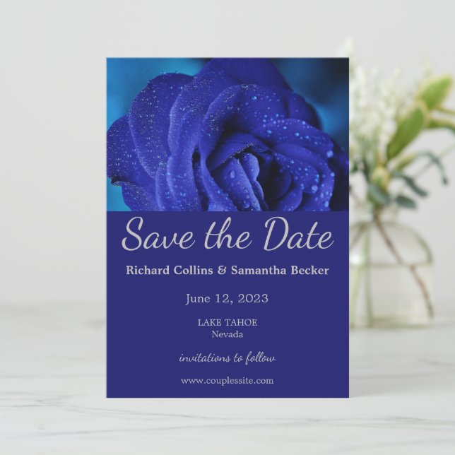 Save The Date Rose Bleu Design Mariage Enregistrer La Date (Debout devant)