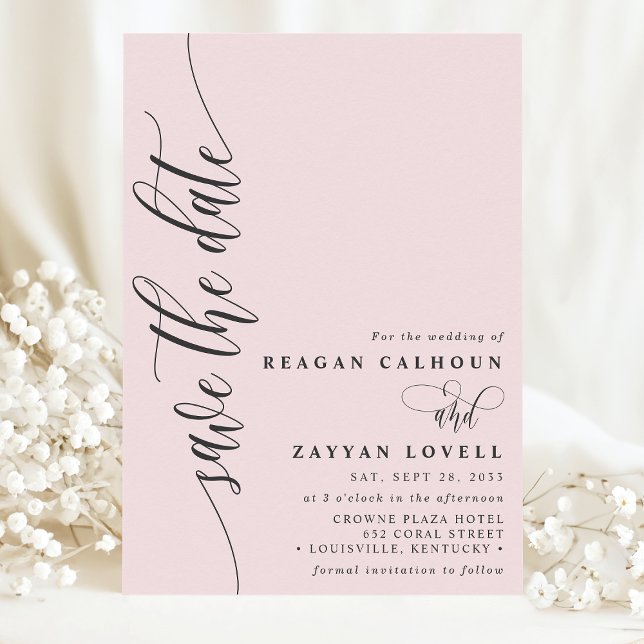 Save The Date Rose Bleu Simple Script Moderne Enregistrer La Dat (Créateur téléchargé)