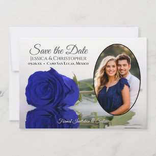 Save The Date Rose Bleue Royale Élégante avec Mariage de Photo O