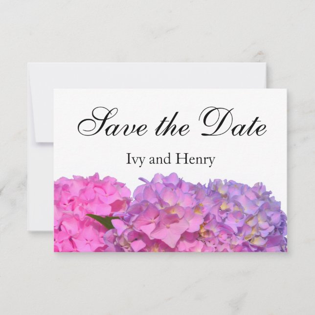 Save The Date Rose Blue Hydrangeas élégantes fleurs rose violet (Devant)