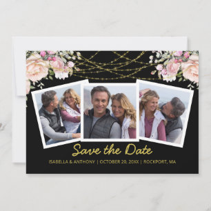Save The Date Rose Blush Floral Or Blue 3 Photo Enregistrer