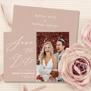 Save The Date Rose clair moderne photo Élégant Mariage de script
