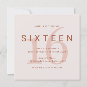 Save The Date Rose contemporain 16e anniversaire de fête Invitat