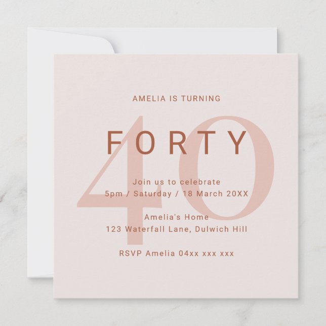 Save The Date Rose contemporain 40e anniversaire de fête Invitat (Devant)