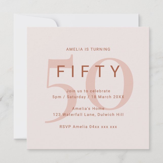 Save The Date Rose contemporain 50e anniversaire de fête Invitat (Devant)