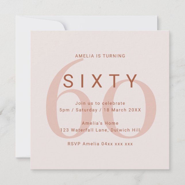 Save The Date Rose contemporain 60e anniversaire de fête Invitat (Devant)