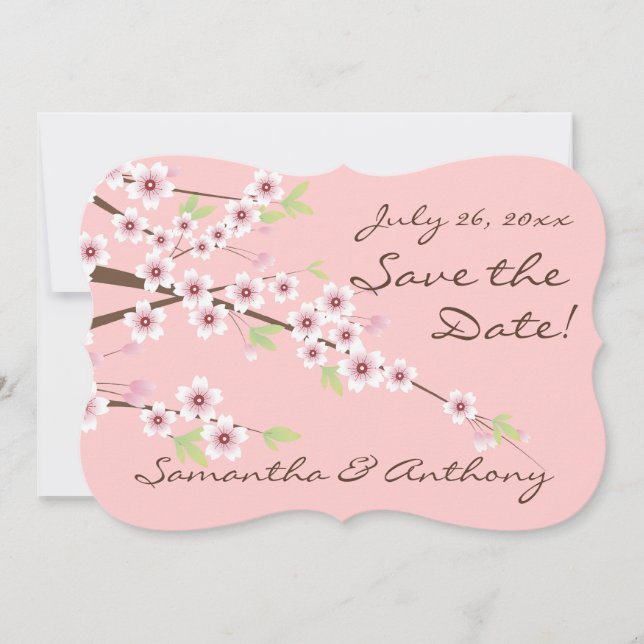 Save The Date Rose de Cerisier Rose/Marron Épargnez la Date (Devant)