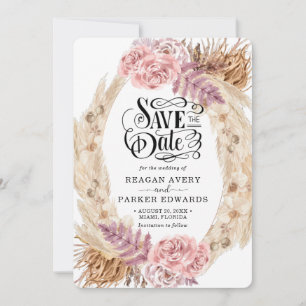 Save The Date Rose de laiton Pampas Mariage violet