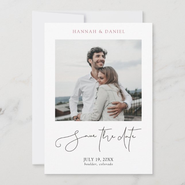 Save The Date Rose de script moderne minimaliste Gold Mariage ph (Devant)