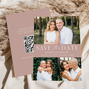 Save The Date Rose Dusty moderne 3 Photo Code QR