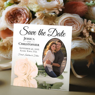 Save The Date Rose élégante pêche pâle avec photo ovale mariage