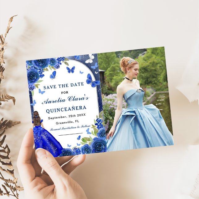 Save The Date Rose en argent bleu Quinceanera Photo (Créateur téléchargé)