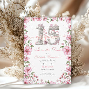 Save The Date Rose et argent Miss Quince Quinceañera