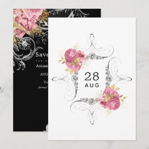 Save The Date Rose et or et argent floral diamant mariage Sa