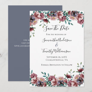 Save The Date Rose foncé Dusty Rose Bleu Vert Eucalyptus Floral