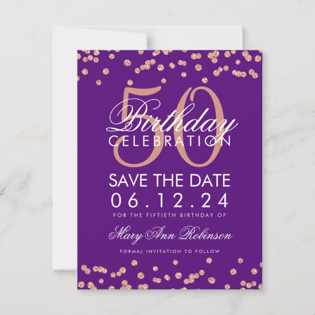 Save The Date Rose Gold 50e Anniversaire Date de sauvegarde Conf (Devant)