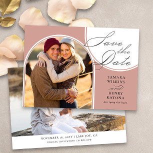 Save The Date Rose Gold Arched Photo Mariage Calligraphie