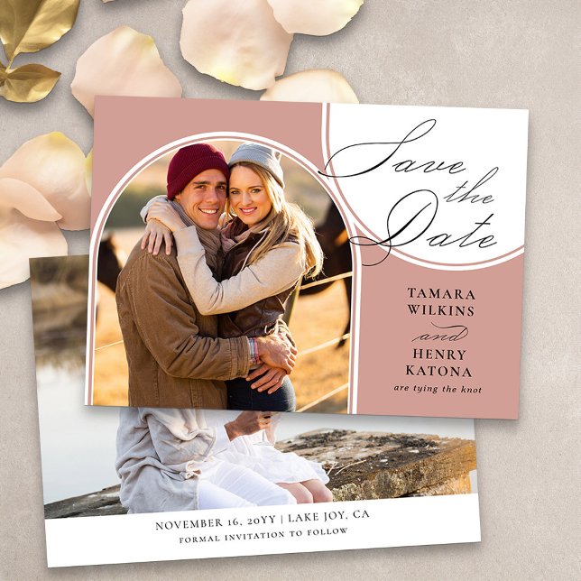 Save The Date Rose Gold Arched Photo Mariage Calligraphie (Arch photo save the date wedding announcement in rose gold from my Wedding Colors collection)
