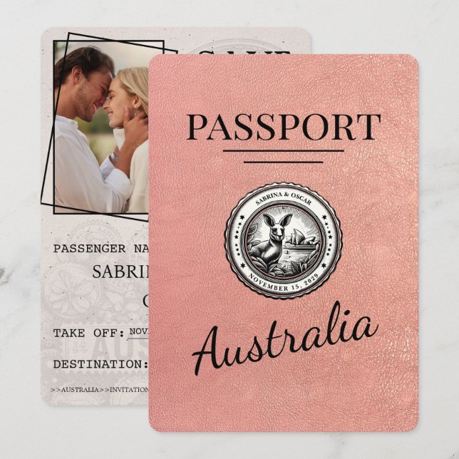 Save The Date Rose Gold Australia Passport Enregistrer La Date (Devant / Derrière)