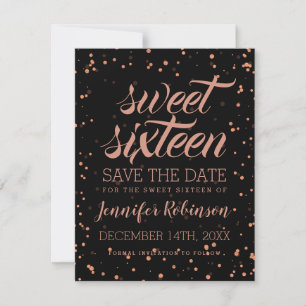 Save The Date Rose Gold Blac Sweet 16 Date de sauvegarde Sparkle