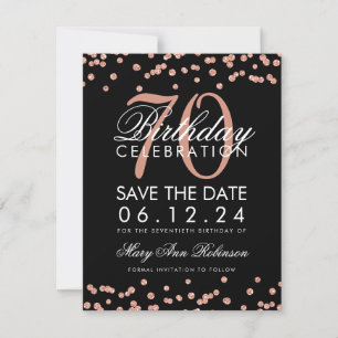 Save The Date Rose Gold Black 70th Birthday Save Date Confetti
