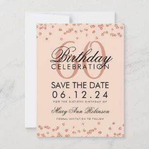 Save The Date Rose Gold Blush 60e anniversaire Date de sauvegard