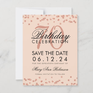 Save The Date Rose Gold Blush 70th Birthday Save Date Confetti