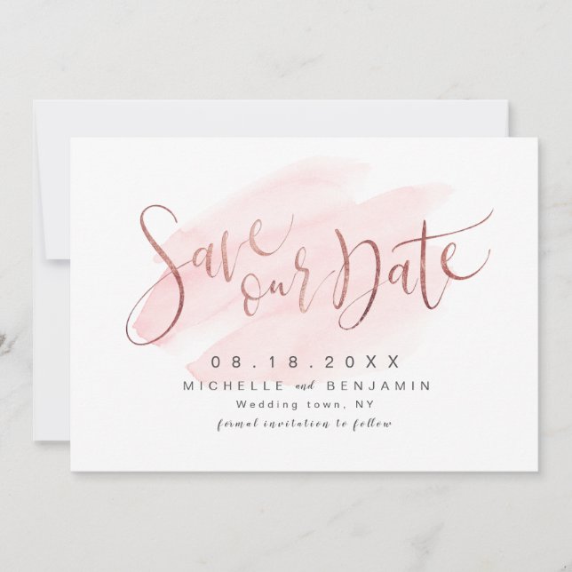 Save The Date Rose Gold Blush Modern Simple Script Enregistrer L (Devant)