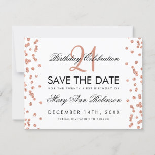 Save The Date Rose Gold Enregistrer la date 21e anniversaire Con