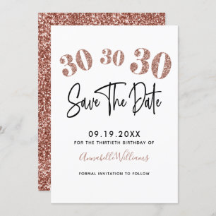Save The Date Rose Gold Faux Parties scintillant 30e fête d'anni