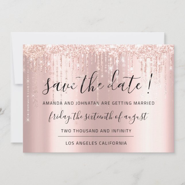 Save The Date Rose Gold  Glitter Drips Confetti (Front)