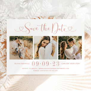 Save The Date Rose Gold Heart Script 3 Photo Mariage Collage