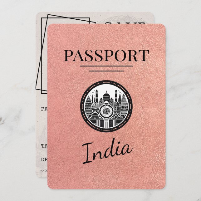Save The Date Rose Gold India Passeport Enregistrer La Date (Devant / Derrière)