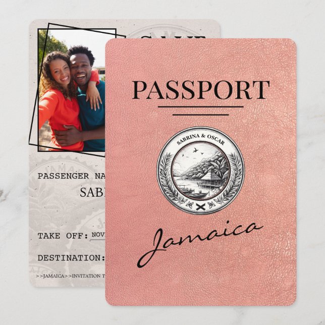 Save The Date Rose Gold Jamaïque Passport Enregistrer La Date (Devant / Derrière)