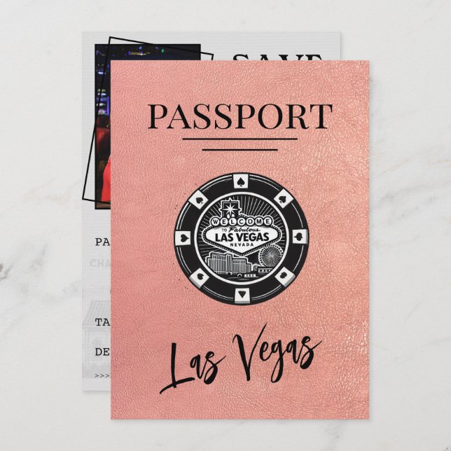 Save The Date Rose Gold Las Vegas Passport Enregistrer La Date (Devant / Derrière)