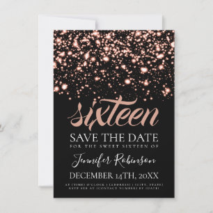 Save The Date Rose Gold Midnight Glam Sweet 16 Anniversaire