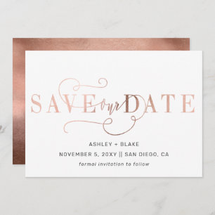 Save The Date Rose Gold Moderne Stylo Design manuscrit Calligrap