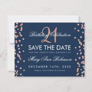 Save The Date Rose Gold Navy Save Date 21e Anniversaire Confetti